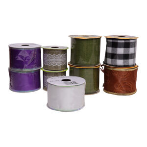 9 Rolls Of Assorted Colors Wired Edge Ribbon - Ruben- Burlap - 9 Feet Per Roll